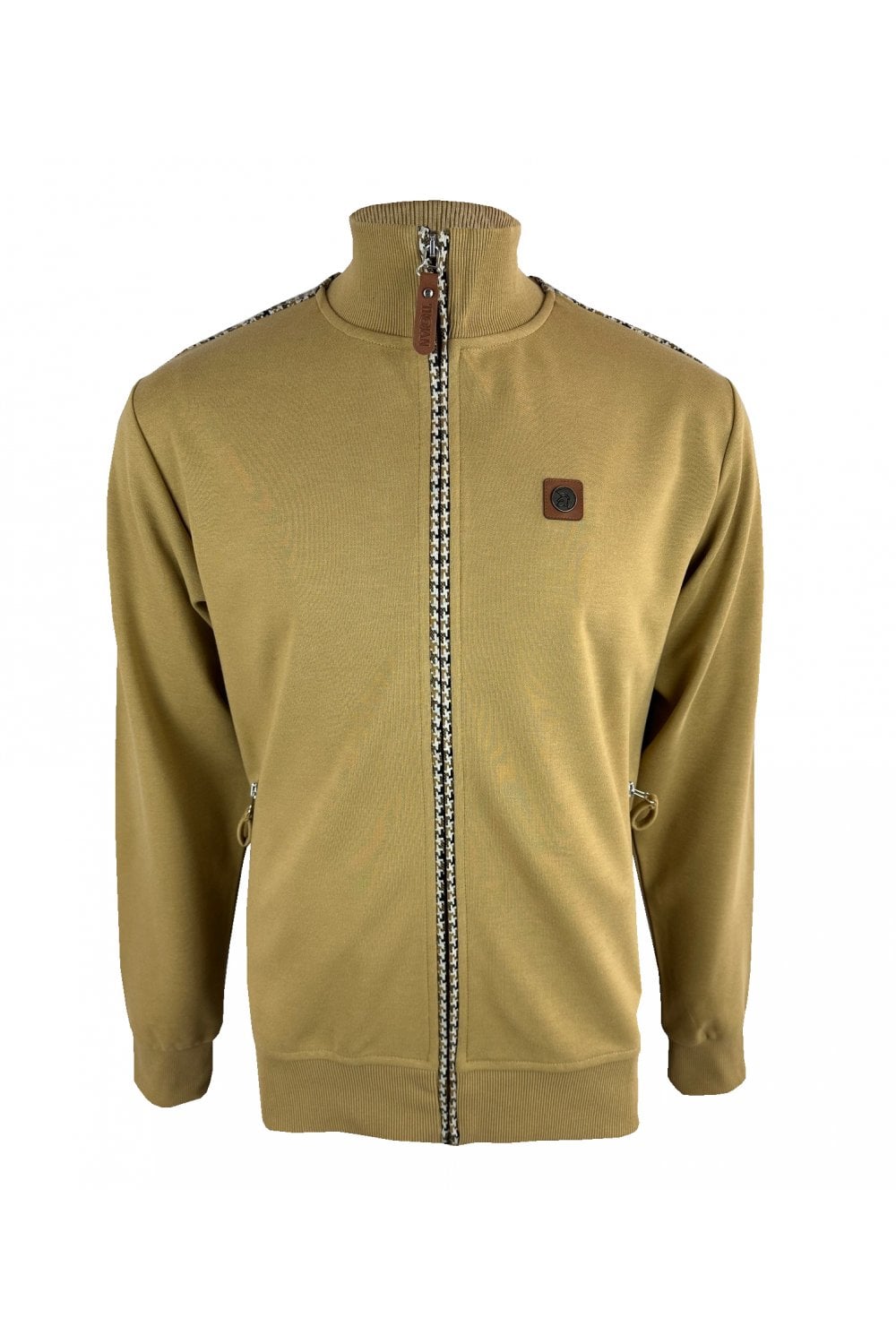 TROJAN Houndstooth Trim 1/4 Zip Sweater TR/8856 Camel - Raw Menswear