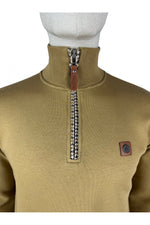 Lade das Bild in den Galerie-Viewer, TROJAN Houndstooth Trim 1/4 Zip Sweater TR/8856 Camel - Raw Menswear
