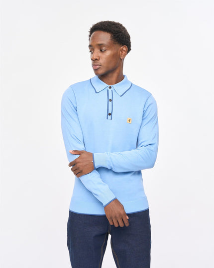 Gabicci Mens Linekar Long Sleeve Knit Polo Gabicci Vintage FISTRAL Blue