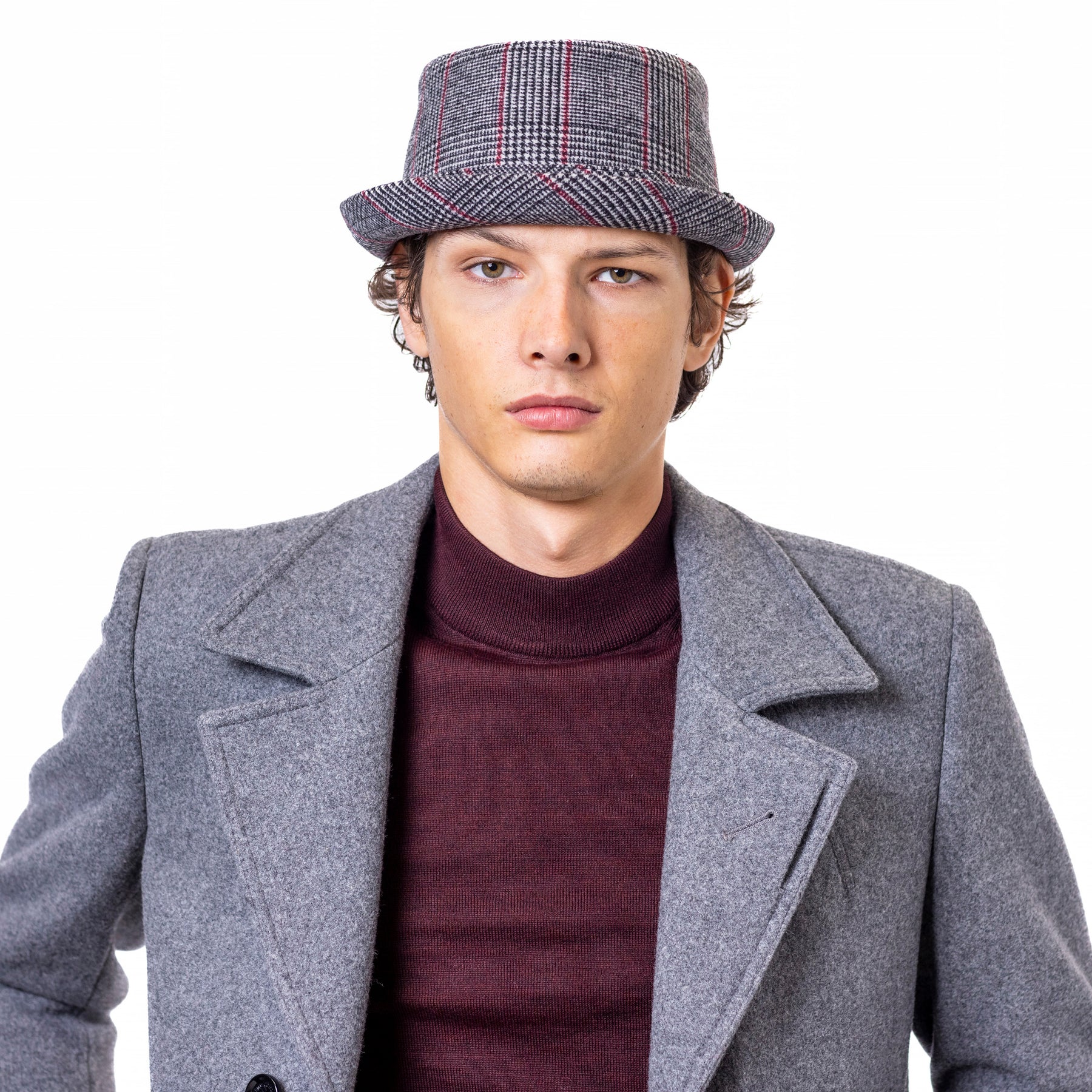 Heritage Doyle Tweed Pork Pie Hat Prince Of Wales Check Grey - Raw Menswear