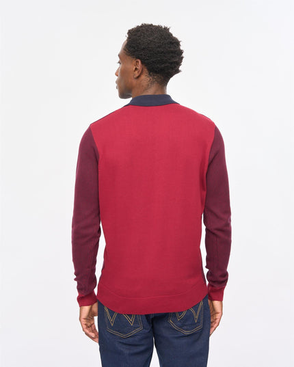 Gabicci Mens Pascal Long Sleeve Button Thru Knit Polo Gabicci Vintage CLARET