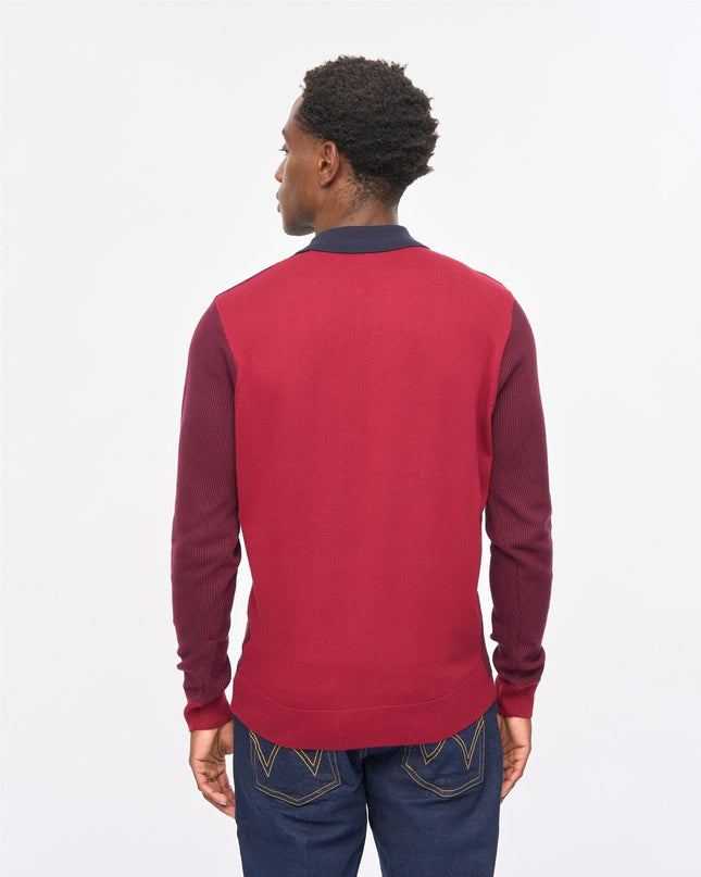 Gabicci Mens Pascal Long Sleeve Button Thru Knit Polo Gabicci Vintage CLARET