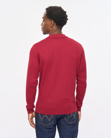Gabicci Mens Milton Long Sleeve Cable Knit Polo Gabicci Vintage CLARET