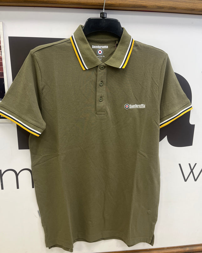 Lambretta Triple Tipped Polo Khaki White/Navy/Gold