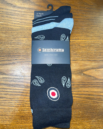 Lambretta 3 Pack Paisley Target Socks Navy/Sky