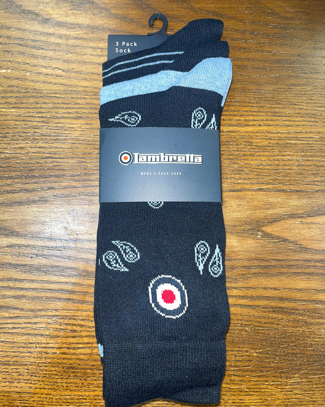 Lambretta 3 Pack Paisley Target Socks Navy/Sky