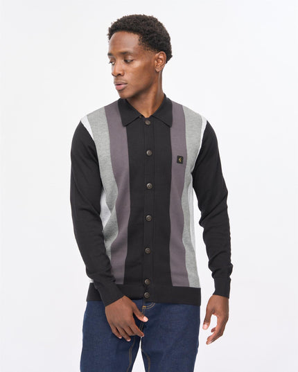 Gabicci Mens Pedro Long Sleeve Button Thru Knit Polo Gabicci Vintage BLACK