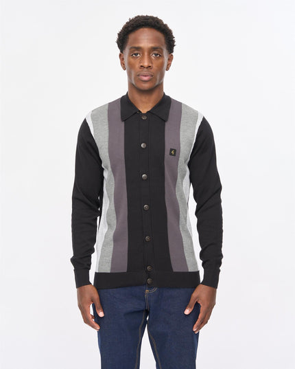 Gabicci Mens Pedro Long Sleeve Button Thru Knit Polo Gabicci Vintage BLACK