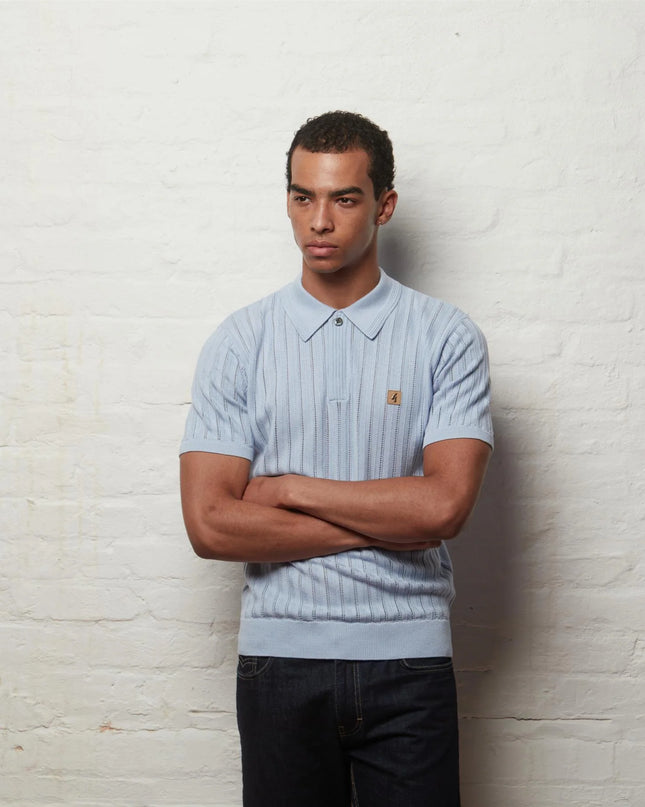 Gabicci Vintage Woodall Pointelle SS Knit Polo Sky Blue