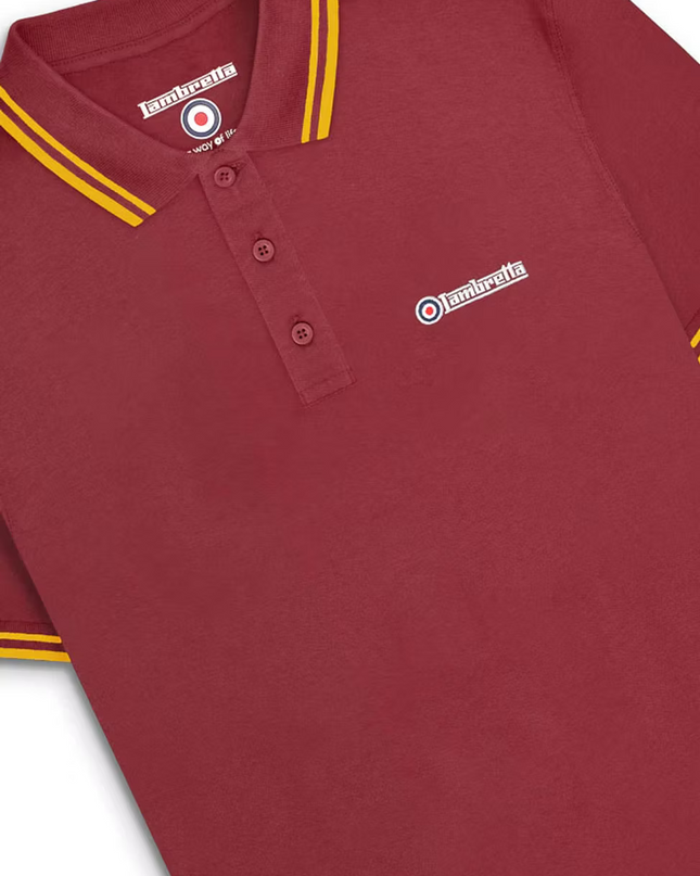 Lambretta Twin Tipped Polo in Burgundy/Gold