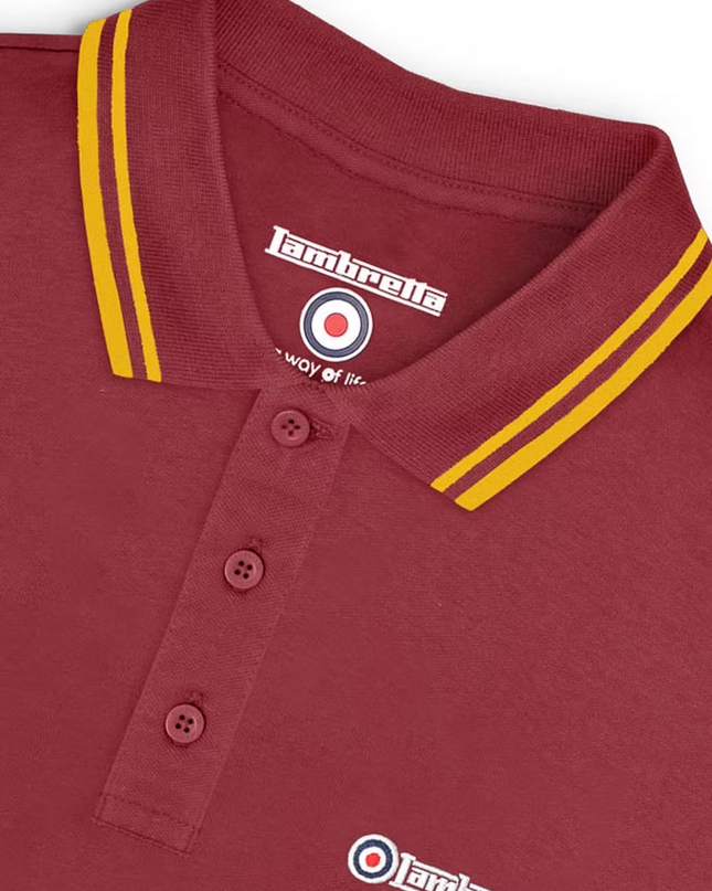 Lambretta Twin Tipped Polo in Burgundy/Gold