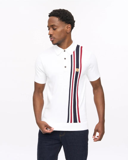 Gabicci Soda Knit SS Racing Stripe Polo White