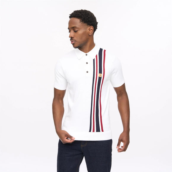 Gabicci Soda Knit SS Racing Stripe Polo White