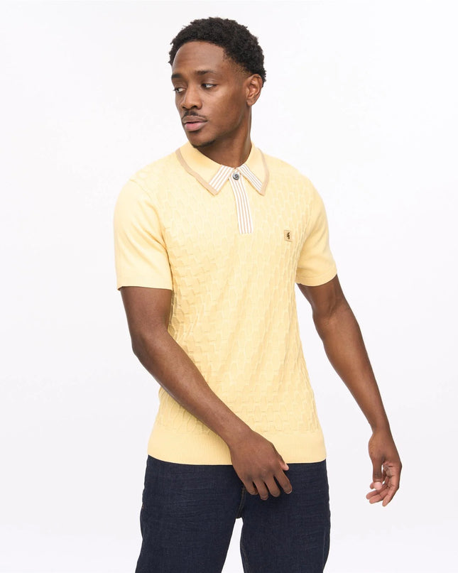 Gabicci Vintage Bourne SS Striped Knit Polo Lemon - 210
