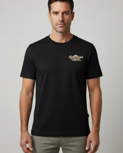 Retro Rebel Rat Back Print Tee in Black