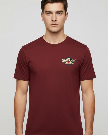 Retro Rebel Monkey Scooter Back Print Tee in Burgundy