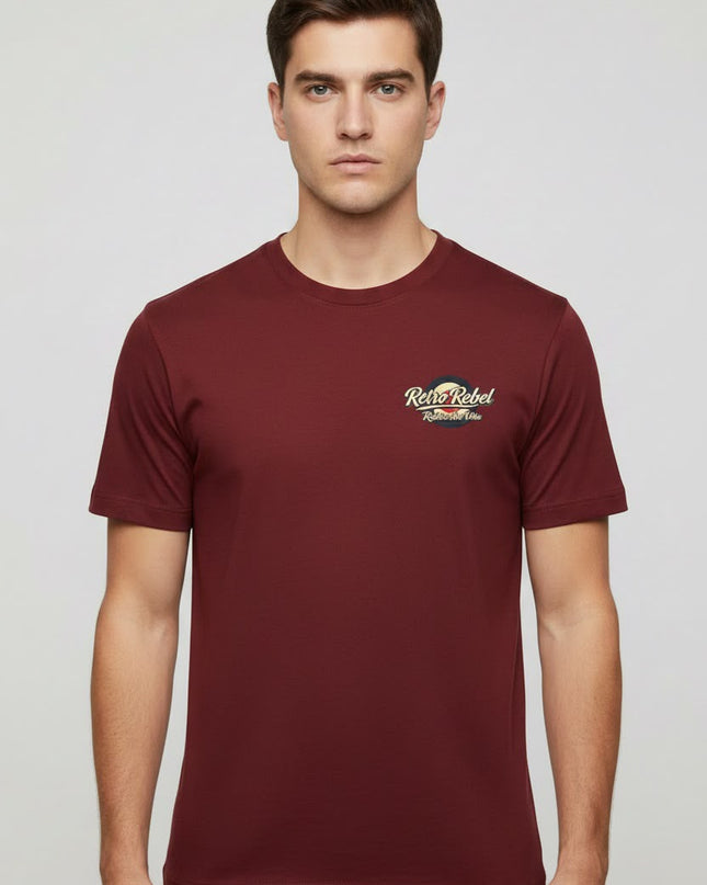 Retro Rebel Monkey Scooter Back Print Tee in Burgundy