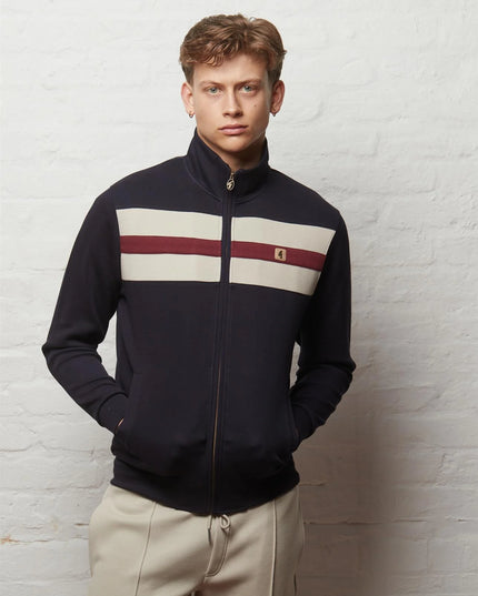 Gabicci Vintage Escher Stripe Sweat Track Top Navy