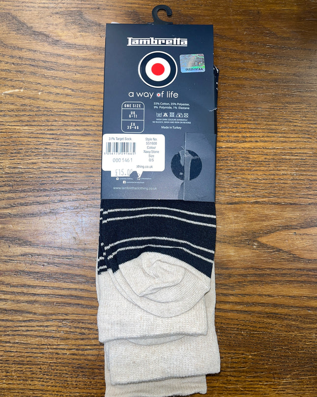 Lambretta 3 Pack Paisley Target Socks Navy/Stone