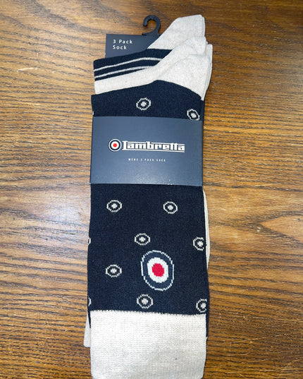 Lambretta 3 Pack Paisley Target Socks Navy/Stone