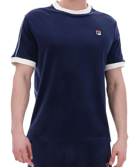 FILA Basilo Velour Tee With Contrast Piping Navy