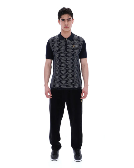 FILA Castello Jacquard Knitted Polo With Zip Black