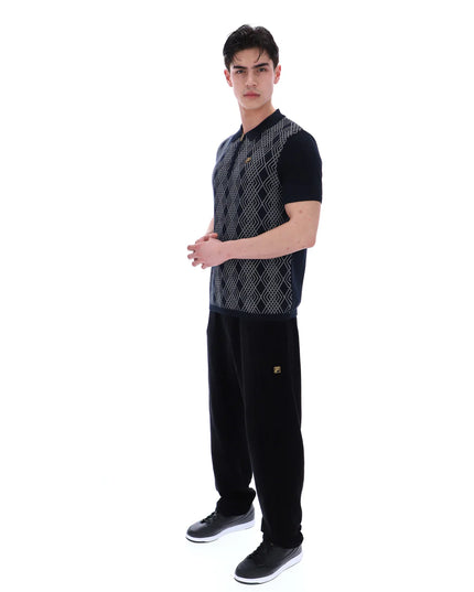 FILA Castello Jacquard Knitted Polo With Zip Black