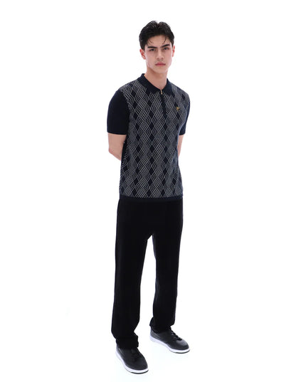 FILA Castello Jacquard Knitted Polo With Zip Black