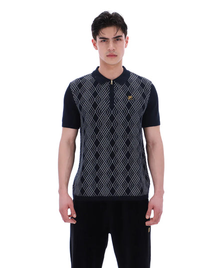 FILA Castello Jacquard Knitted Polo With Zip Black