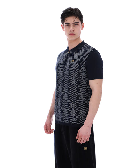 FILA Castello Jacquard Knitted Polo With Zip Black