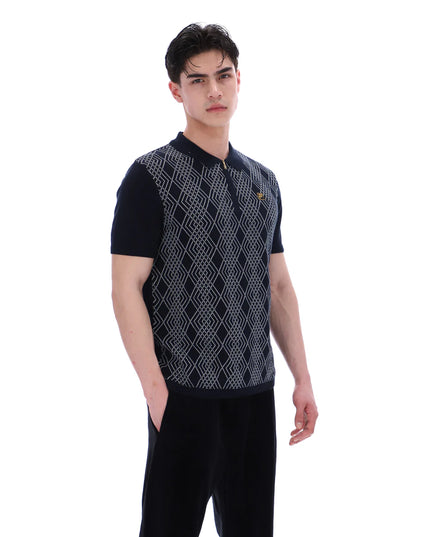 FILA Castello Jacquard Knitted Polo With Zip Black