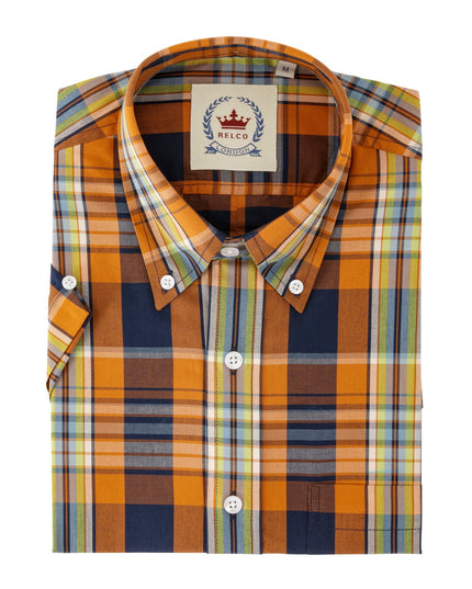Relco Men's Orange Check Short Sleeve Shirt - CK 63