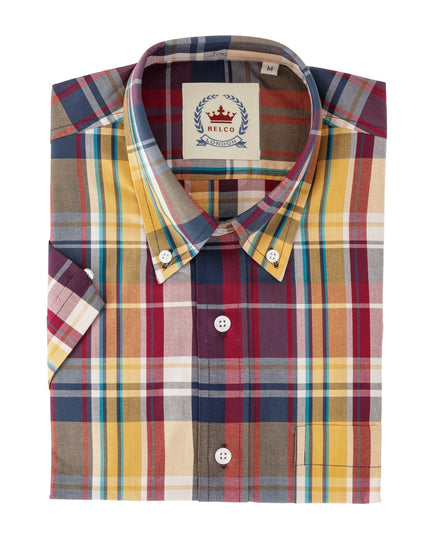 Relco Men's Purple, Yellow Check SS Shirt - CK 69