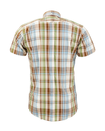 Relco Men's Sky, Green, Brown Check Short Sleeve Shirt