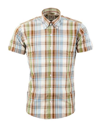 Relco Men's Sky, Green, Brown Check Short Sleeve Shirt
