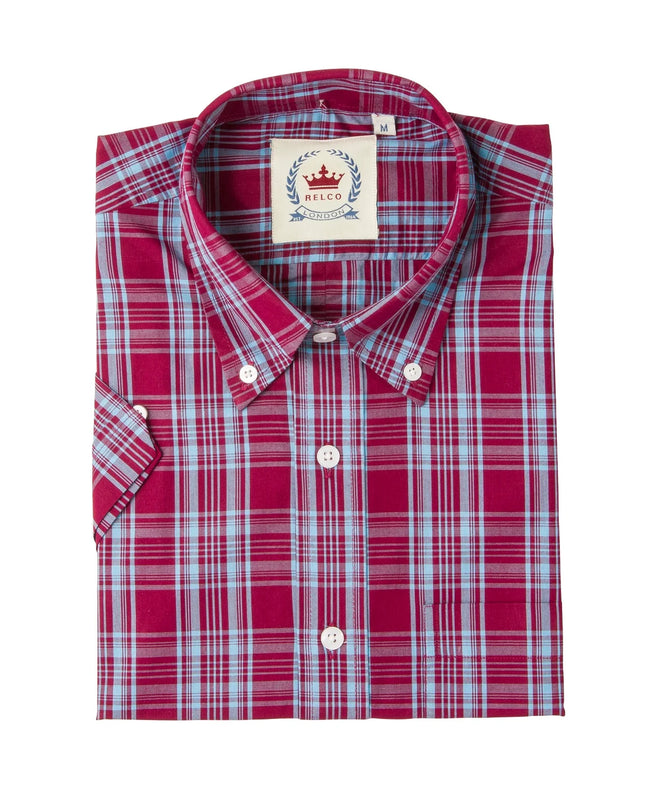 Relco S/Sleeve Check Shirt CK74 Burgundy/Sky - 106