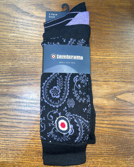 Lambretta 3 Pack Paisley Target Socks Black/Wine