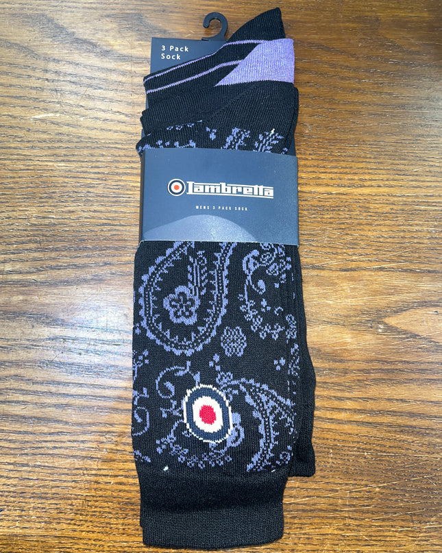 Lambretta 3 Pack Paisley Target Socks Black/Wine