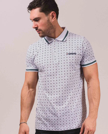 Lambretta GEO AOP Polo White Navy/Smoke Blue