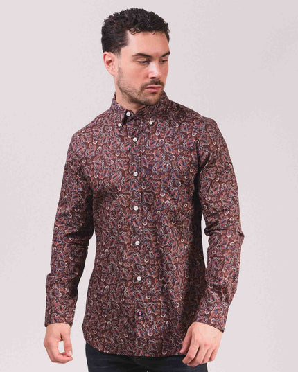 Lambretta Long Sleeve Paisley Shirt Brown/Burgundy