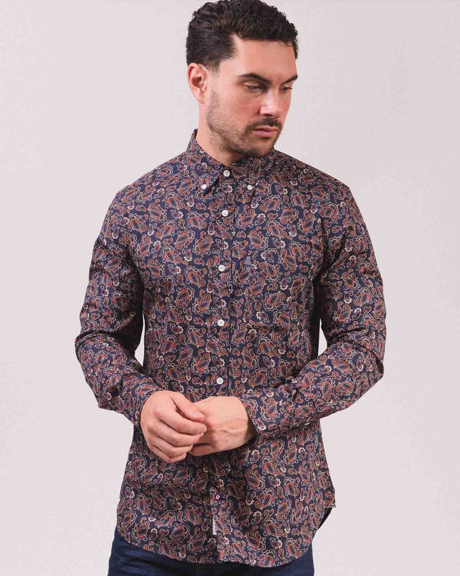Lambretta Long Sleeve Paisley Shirt Navy - 015 Raw Menswear