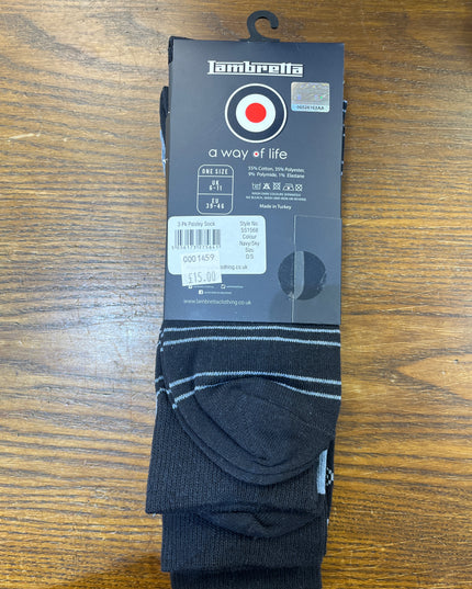 Lambretta 3 Pack Paisley Target Socks Navy/Sky