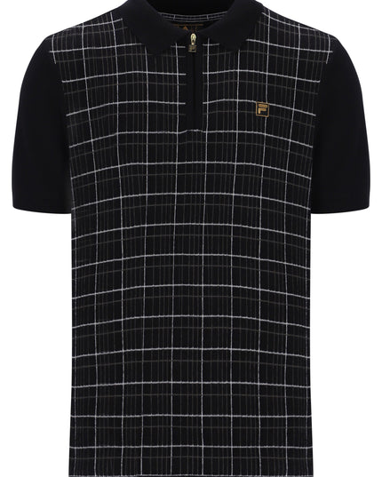 FILA Enzo Knitted Check Zip Polo in Black