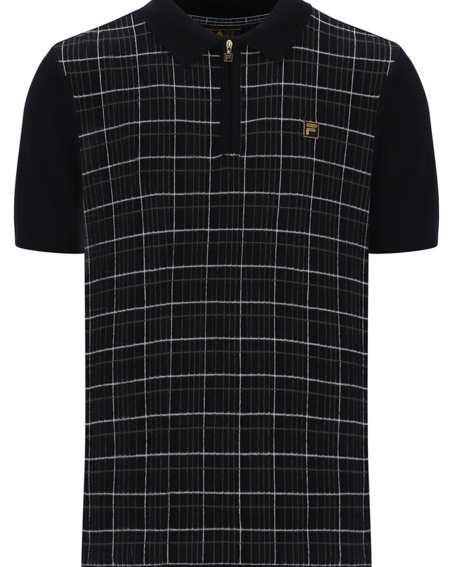 FILA Enzo Knitted Check Zip Polo in Black