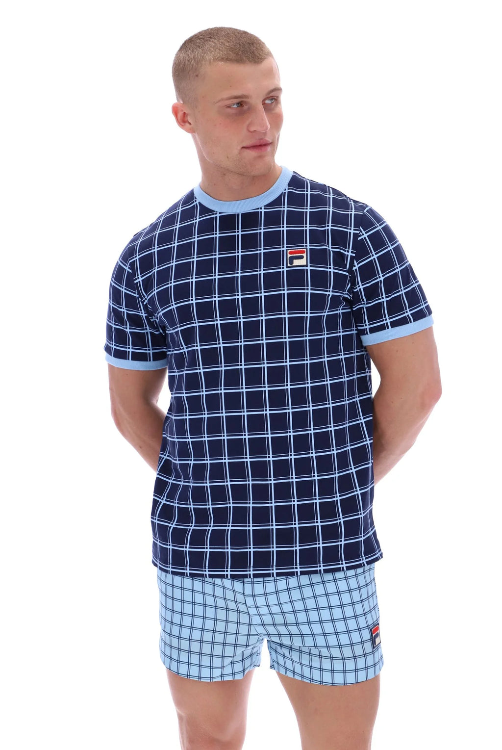 FILA Freddie Check Contrast Rib Tee Navy/Blue - Raw Menswear