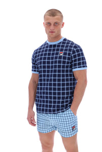 FILA Freddie Check Contrast Rib Tee Navy/Blue - Raw Menswear