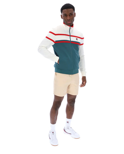 Fila Giovanni Contrast Panel Track Top in Ecru/Green/Red