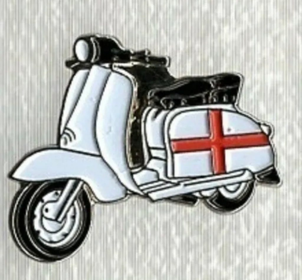 White Scooter Mod Pin Badge St. Georges Flag - Raw Menswear