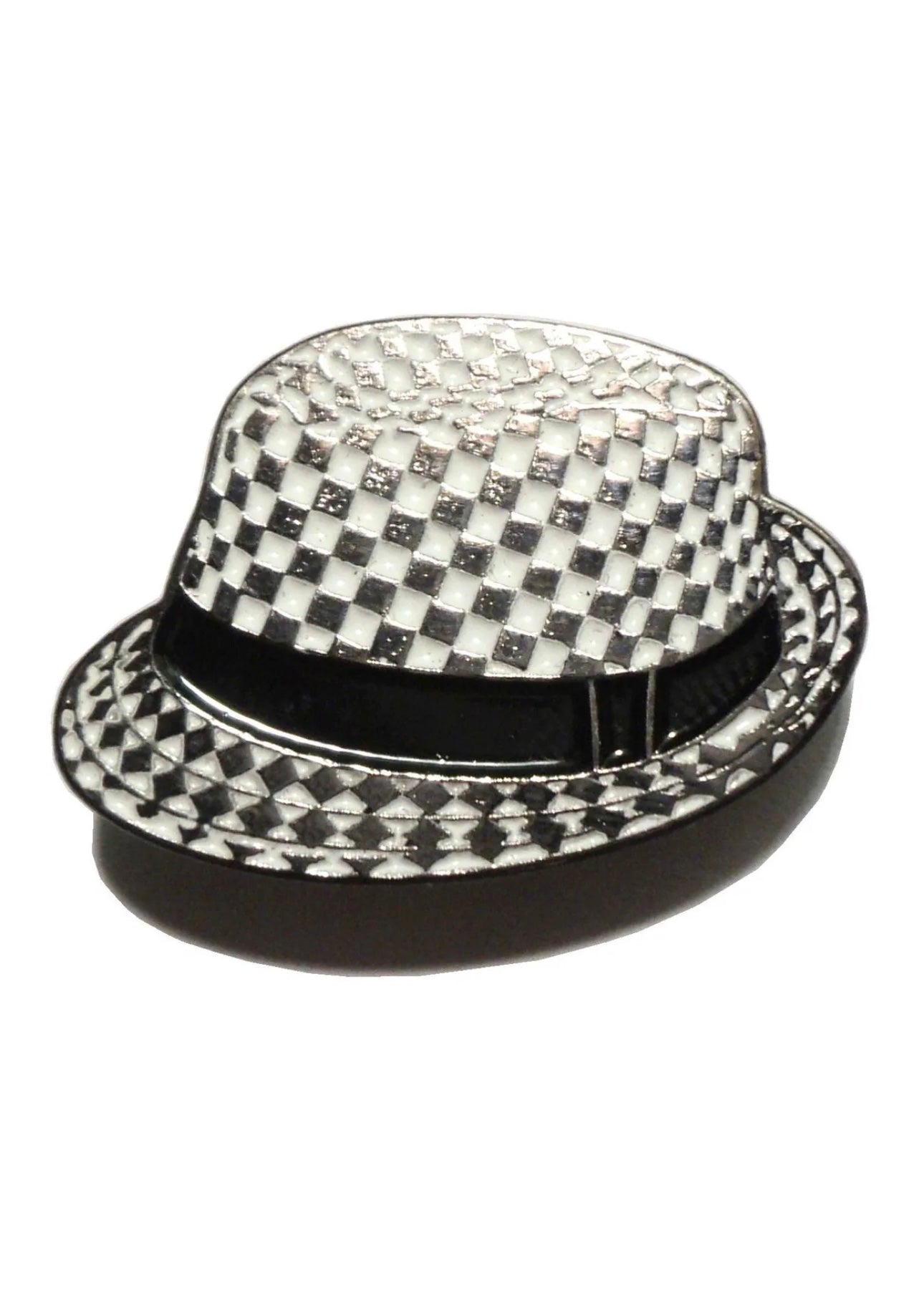 Two Tone Pork Pie Hat Chequerboard Ska Mods Pin Badge Black/White