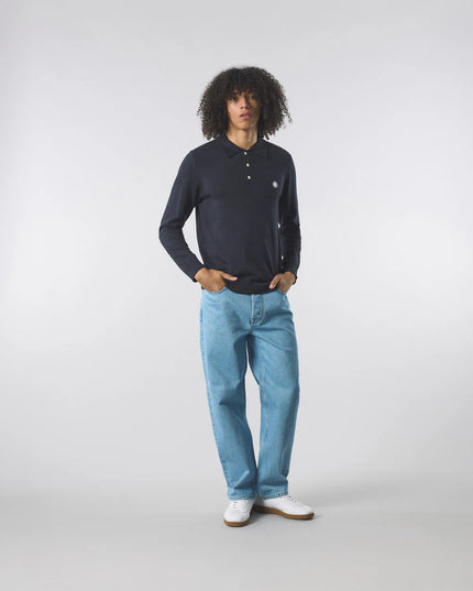 Pretty Green Merino Blend knit L/S Polo Navy